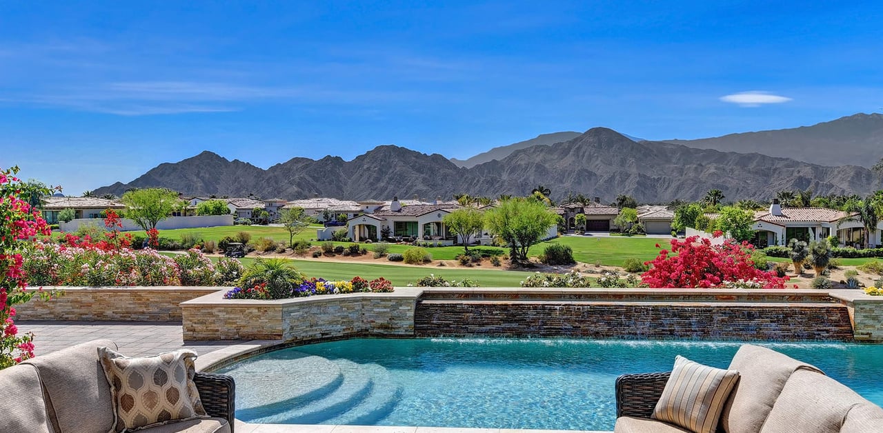 Luxury desert home with a pool and mountain views in the Coachella Valley