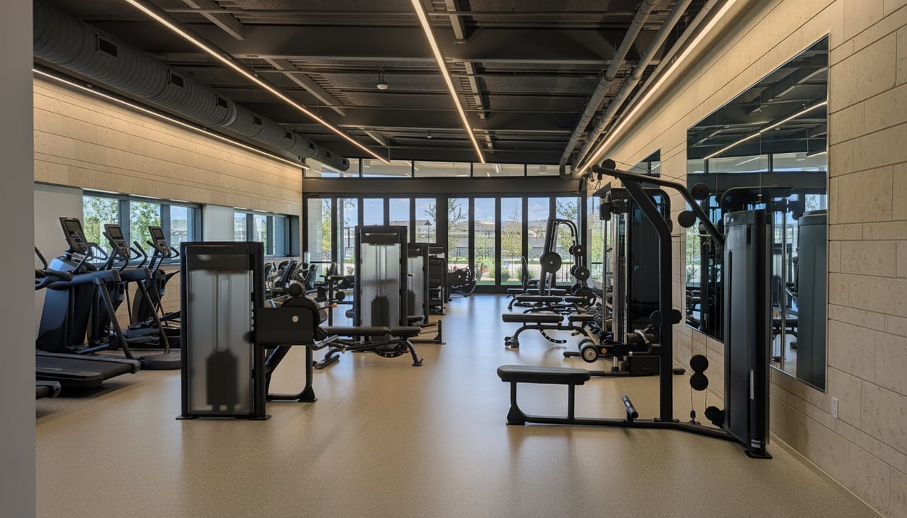 Fitness center at Del Webb at Legacy HIlls 55+ Community.
