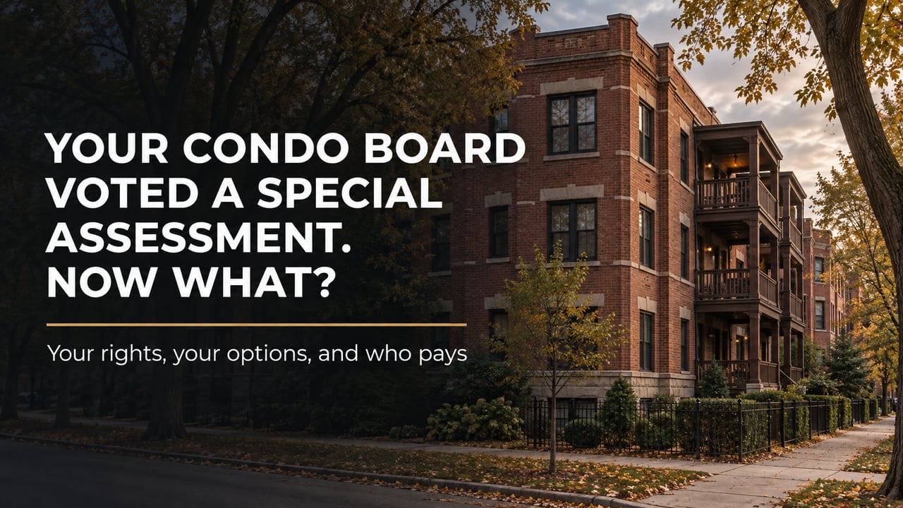 Vintage Chicago condo building with brick facade and back porches on the North Side