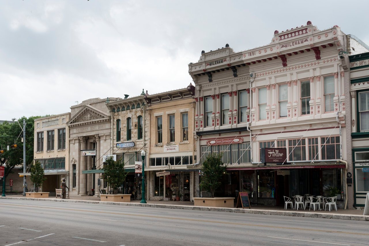 Restored historic buildings on the Georgetown, TX courthouse square