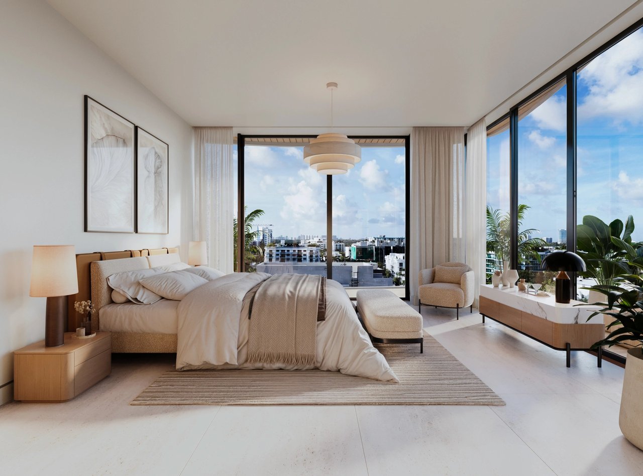 Rendering of primary bedroom at MILA Bay Harbor in Bay Harbor Islands.