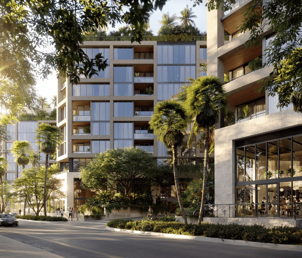 Rendering of street exterior at THE WELL Coconut Grove in Miami, Florida.