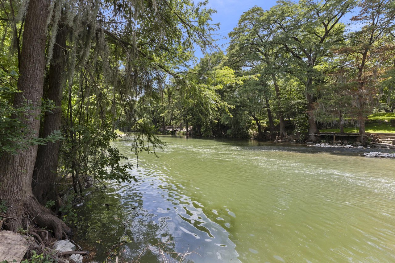 Green water and cypress trees along the Guadalupe River near New Braunfels, TX