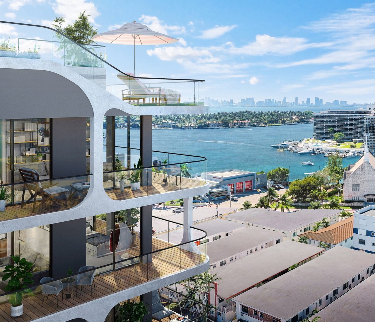 Rendering of Ella Miami Beach upper floors overlooking North Beach and the ocean.