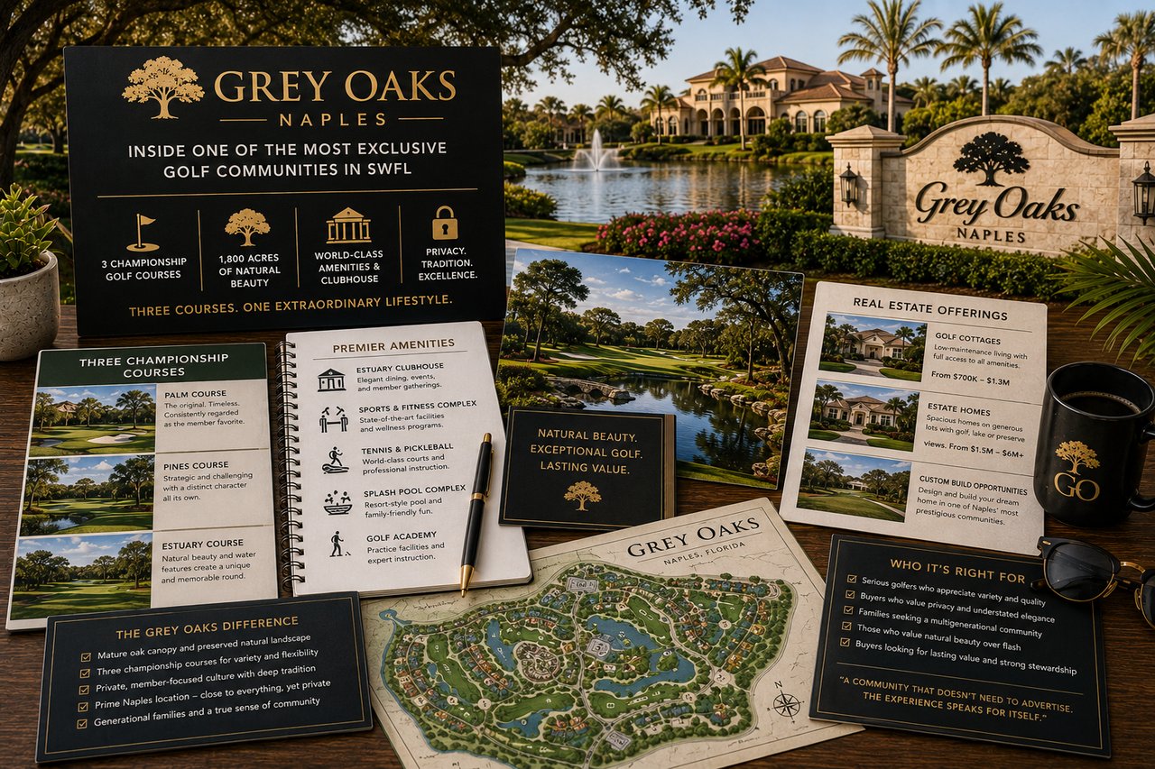 Luxury lifestyle image showcasing Grey Oaks Naples, one of Southwest Florida's premier private golf communities, featuring championship golf courses, elegant estate homes, world-class amenities, and exclusive luxury living in Naples, Florida.