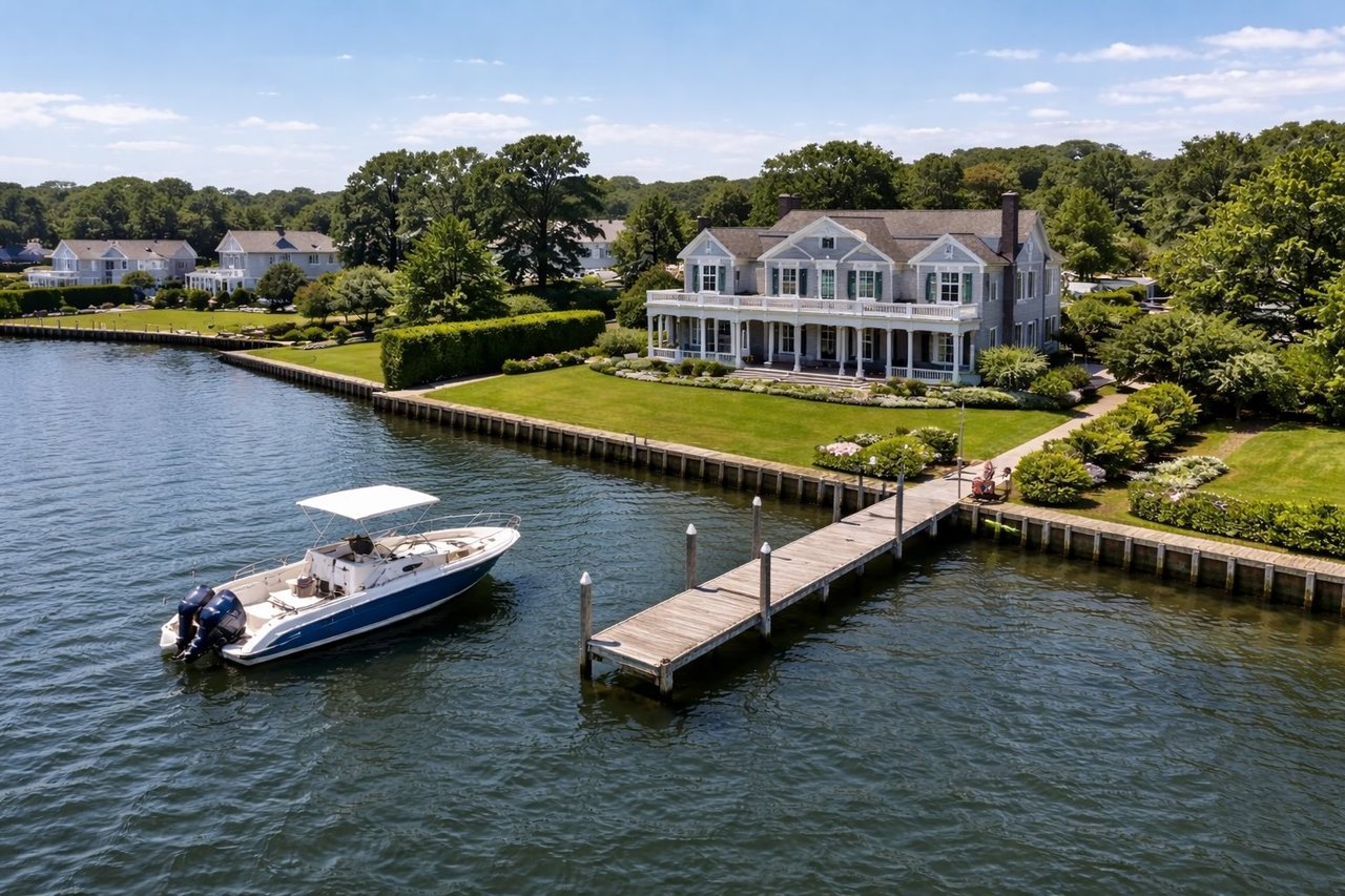 Bayfront homes along Moriches Bay in Westhampton NY