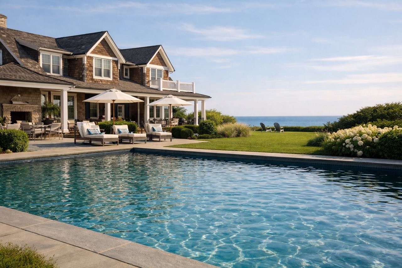 luxury home in the hamptons poolside view