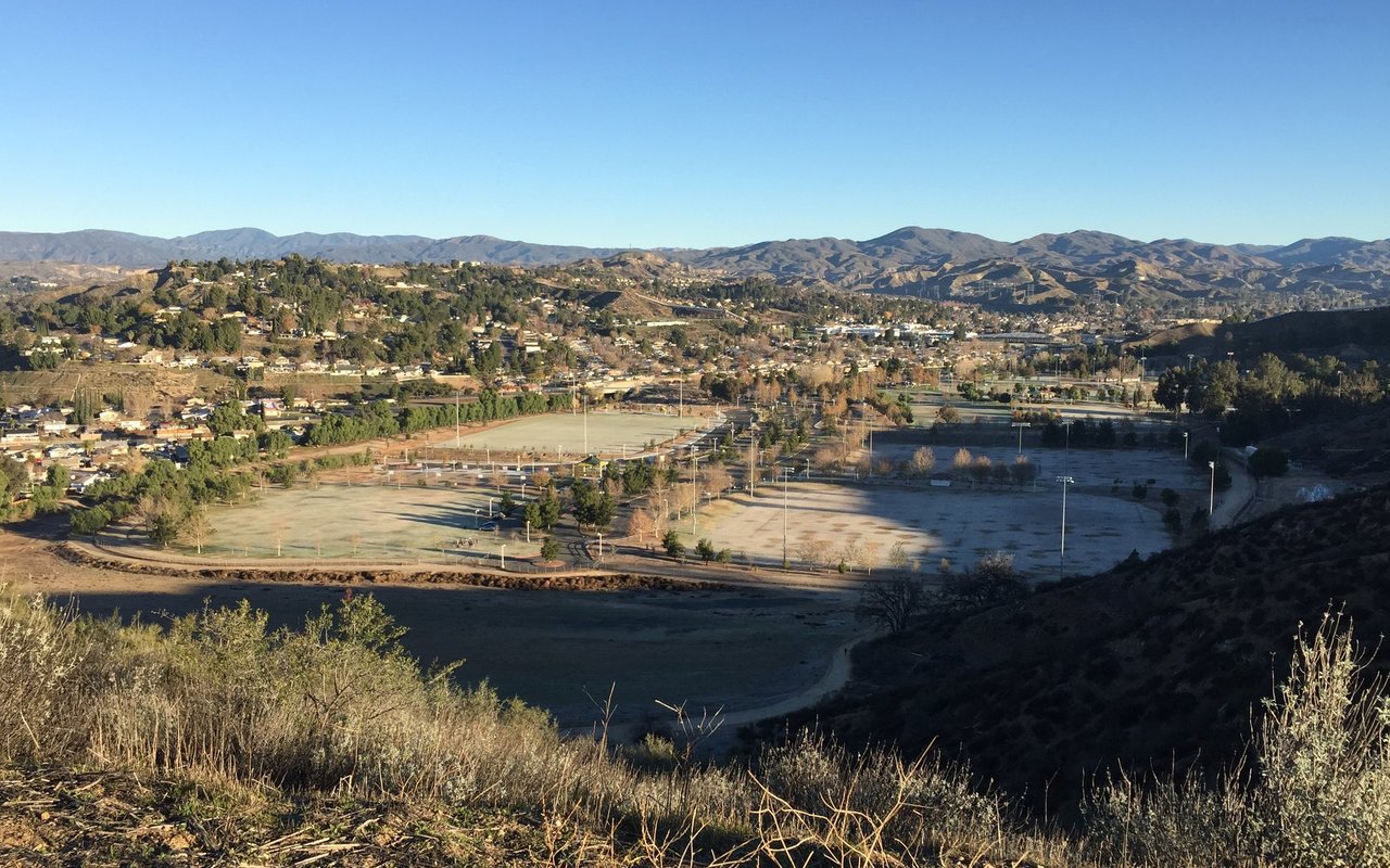 Central Park fields and surrounding hillside homes in Santa Clarita, photographed in December 2014