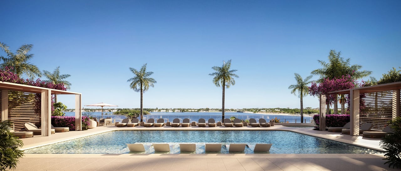 Rendering of waterfront pool deck at Maison d’Or in West Palm Beach.