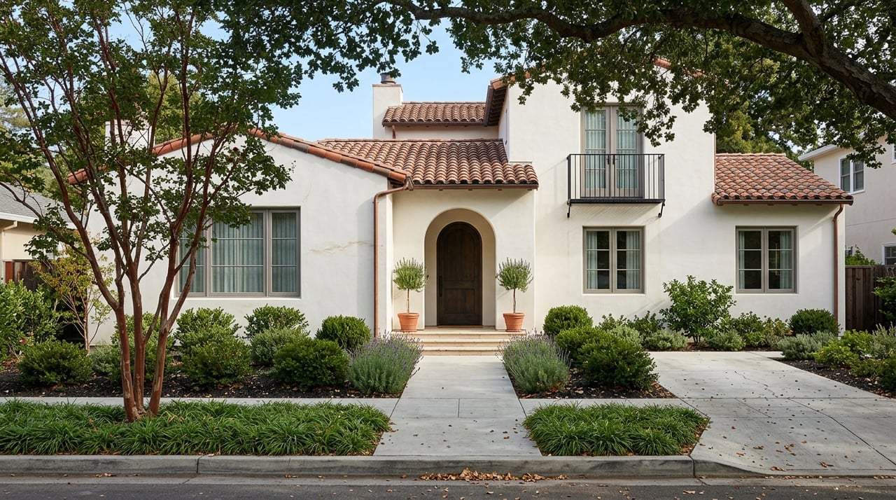 Berkeley home with a stucco exterior and clay tile roof.