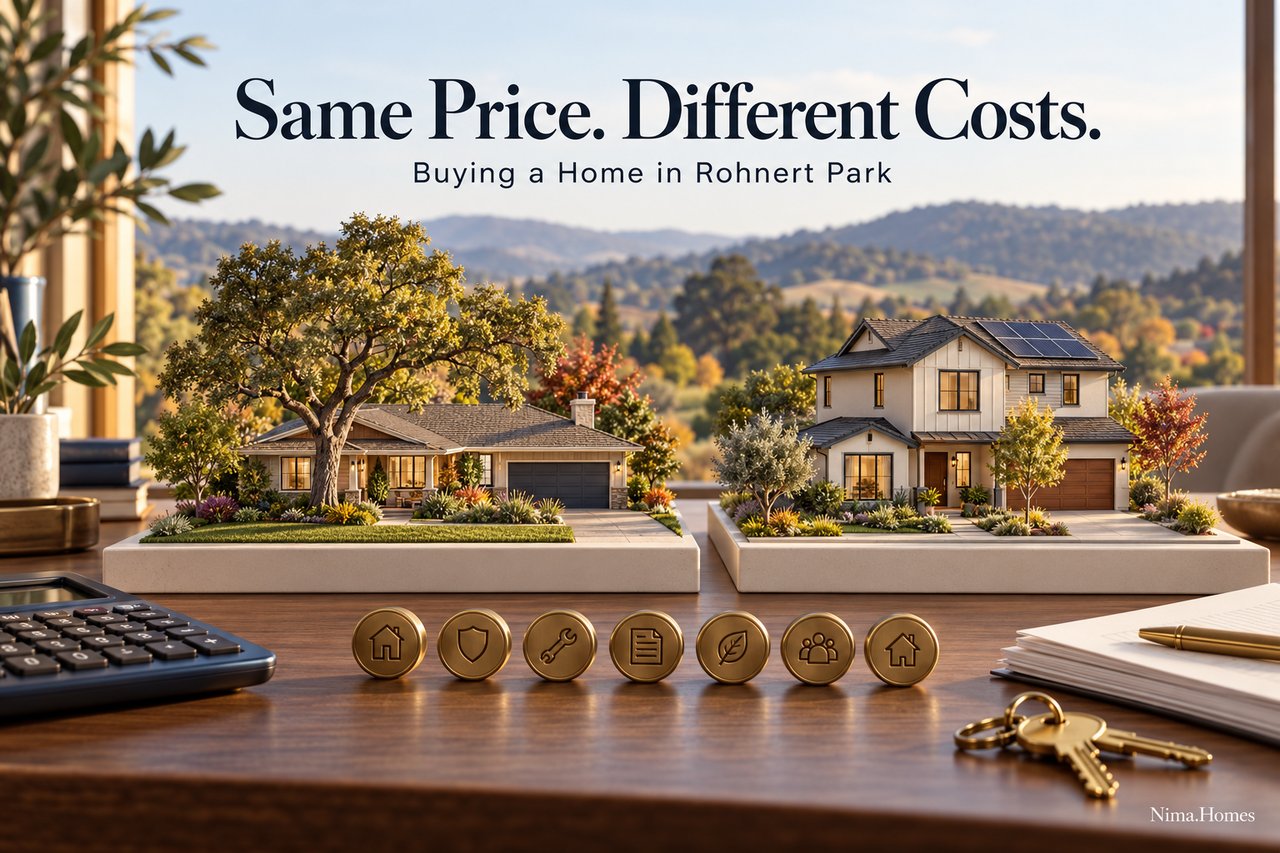 Two model homes compared on a desk, one single-story and one two-story with solar panels.
