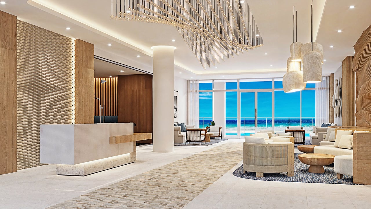 Ocean 580 lobby rendering looking toward the ocean.