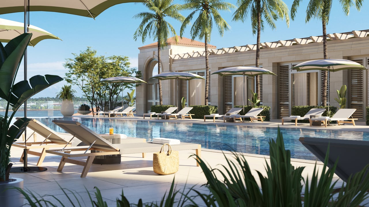 South Flagler House pool and cabanas rendering in West Palm Beach.