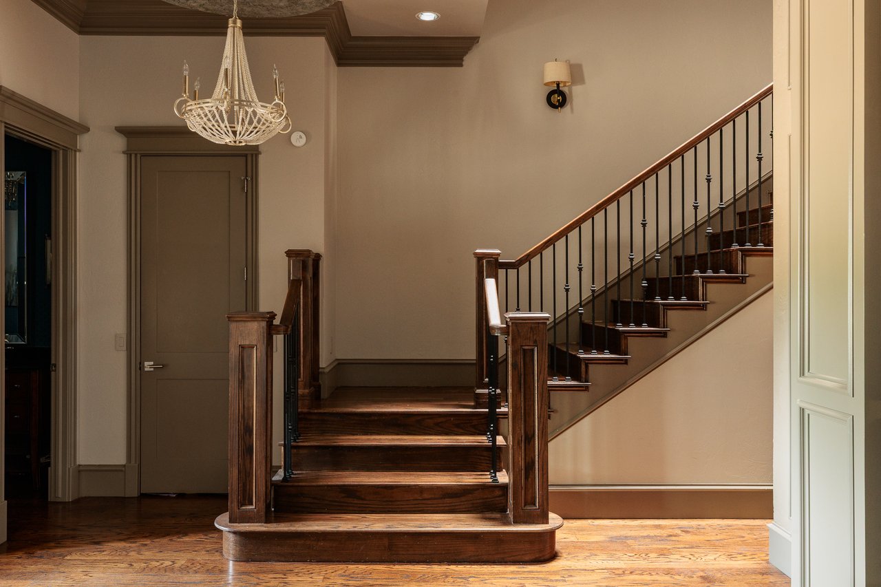 Beautiful staircase in Kevin Durant former Oklahoma City townhome in Deep Deuce