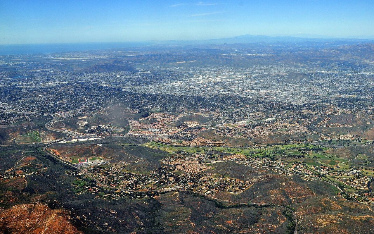 Aerial view toward El Cajon and the surrounding East County neighborhoods