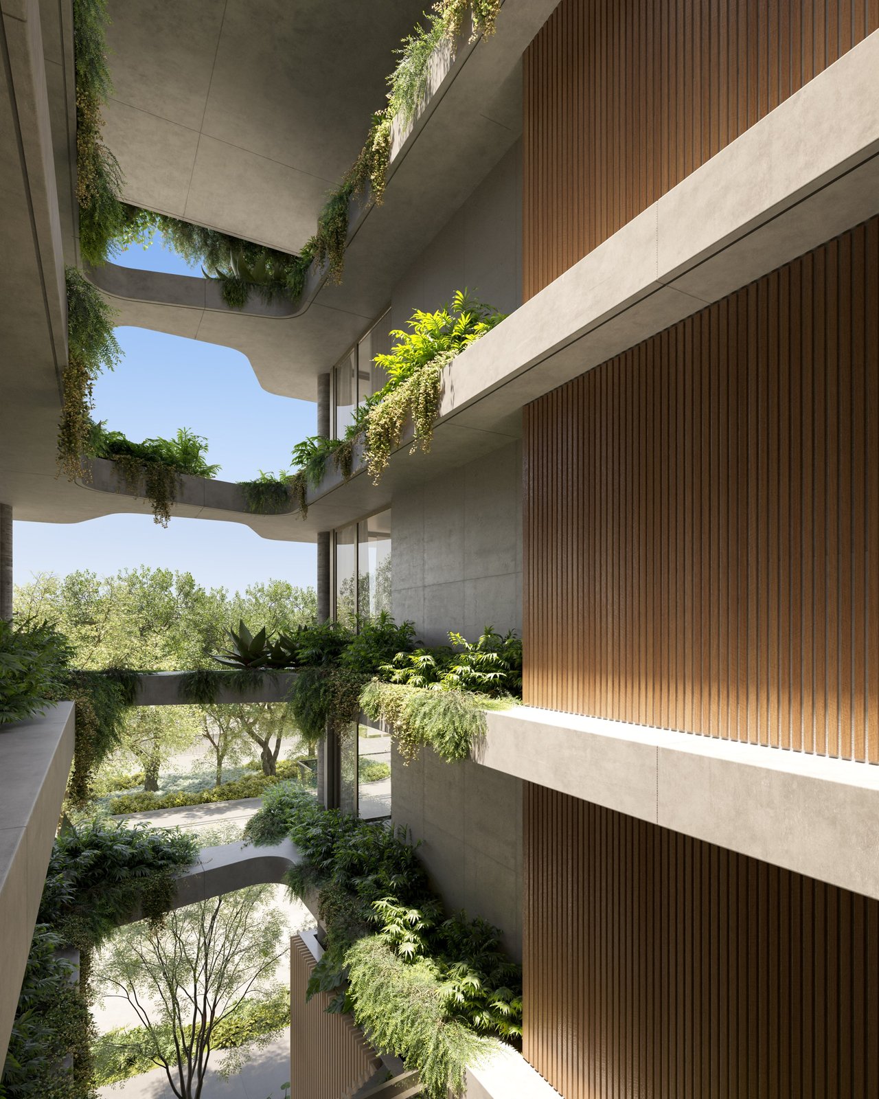 Rendering of the landscaped courtyard at Colette Residences in South Brickell, Miami.