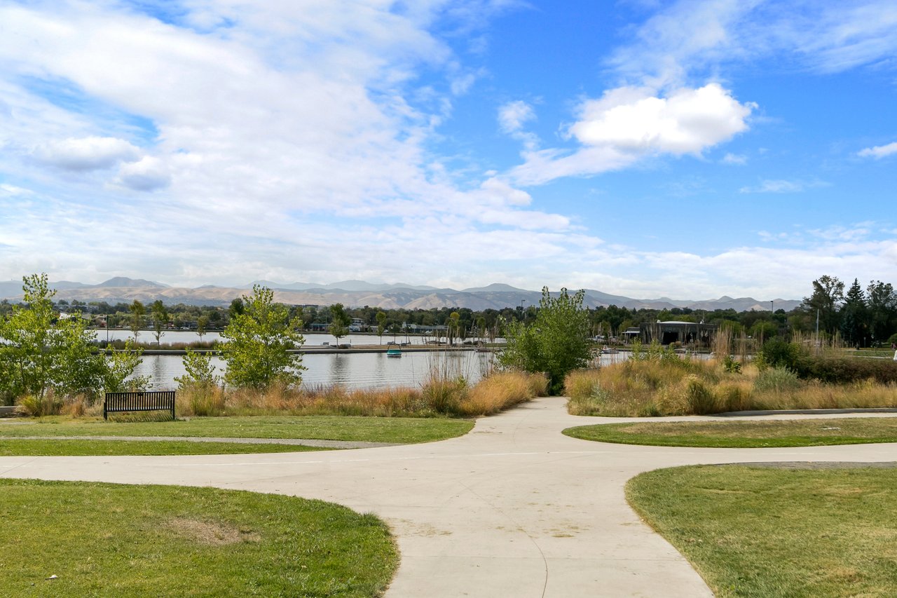 Walking trail and open green space near Sloan’s Lake in the North Sloan’s Lake area of Denver, CO.