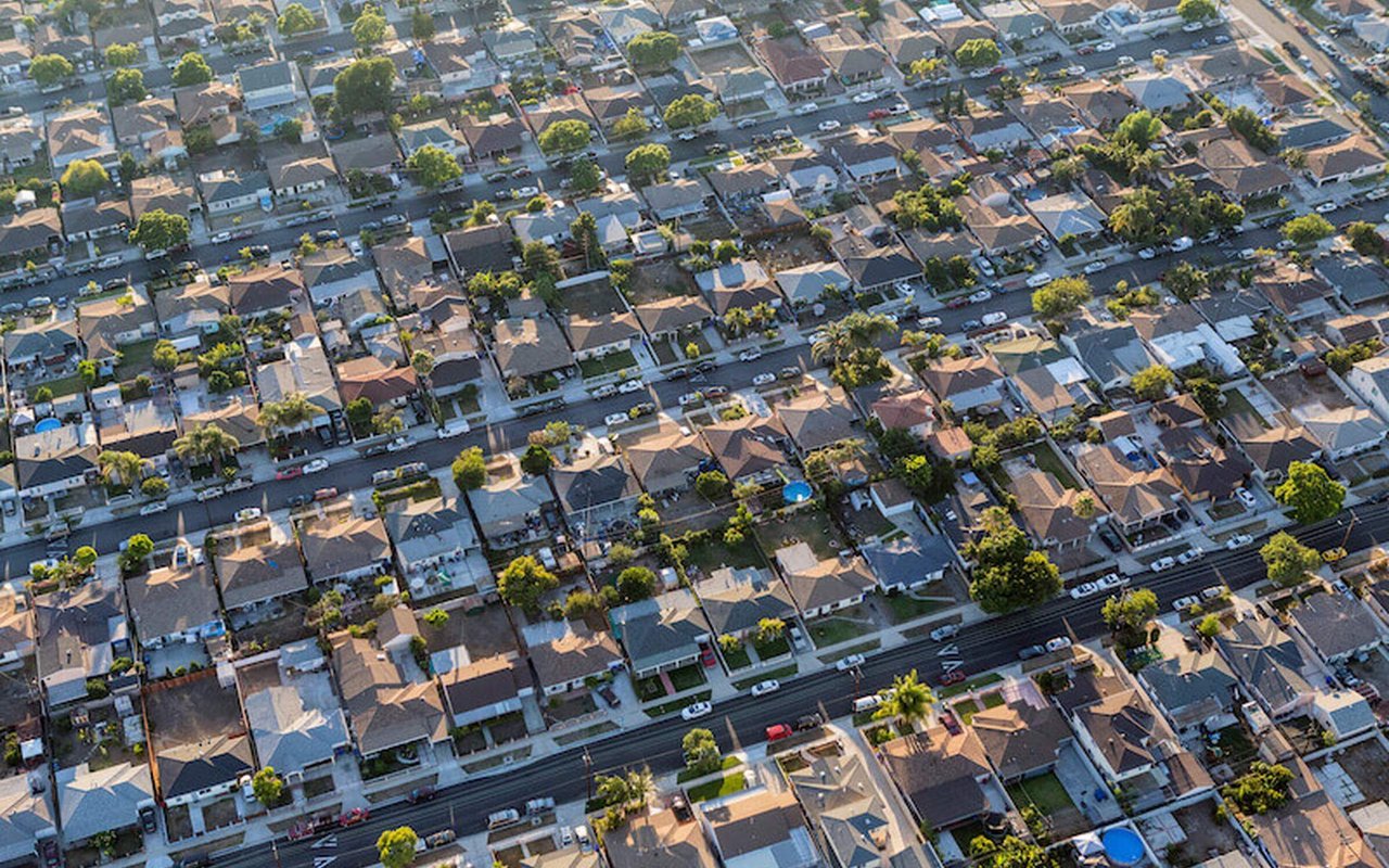 Valley Village neighborhood aerial view dense residential grid San Fernando Valley Los Angeles