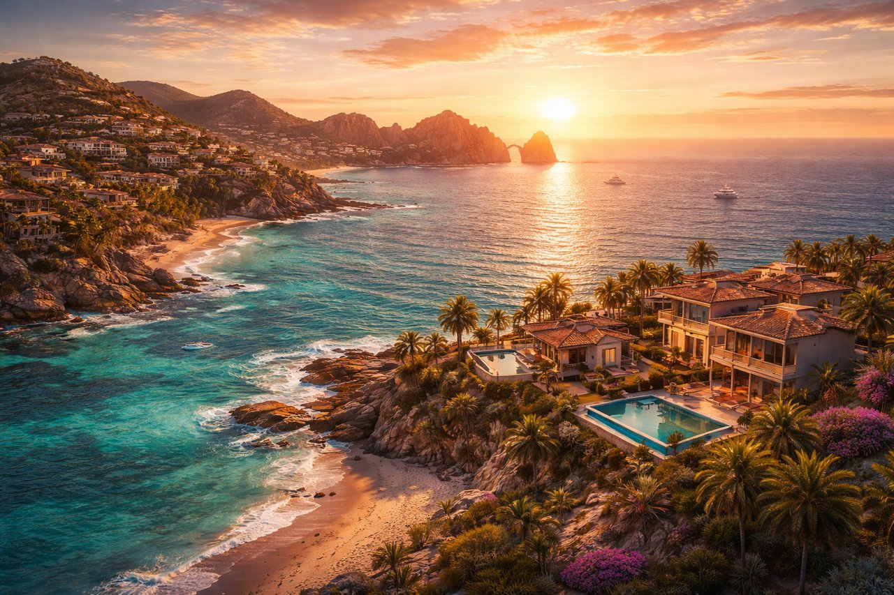 Ai Image of a beautiful Cliff side home in Los Cabos- Privte Beach 