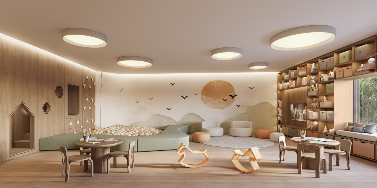 Rendering of the childrens playroom at Colette Residences in South Brickell, Miami.