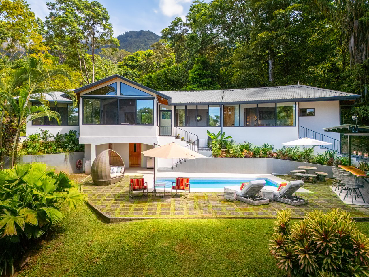 Modern Jungle Paradise, Bordered by River on 2.14 acres