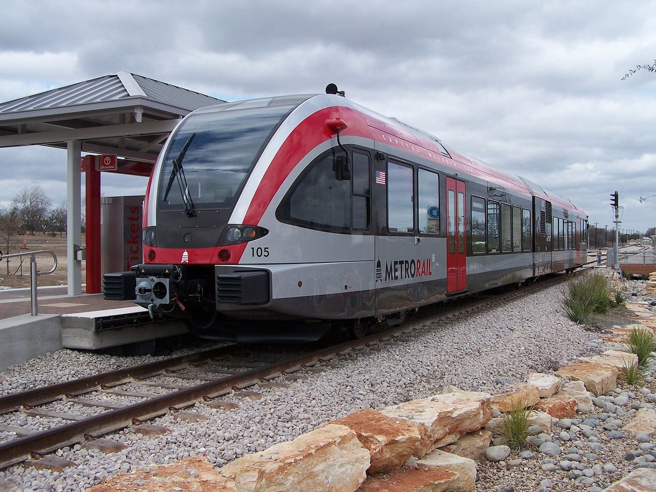 Capital Metro MetroRail train at Leander station, one commute option from Leander to Austin