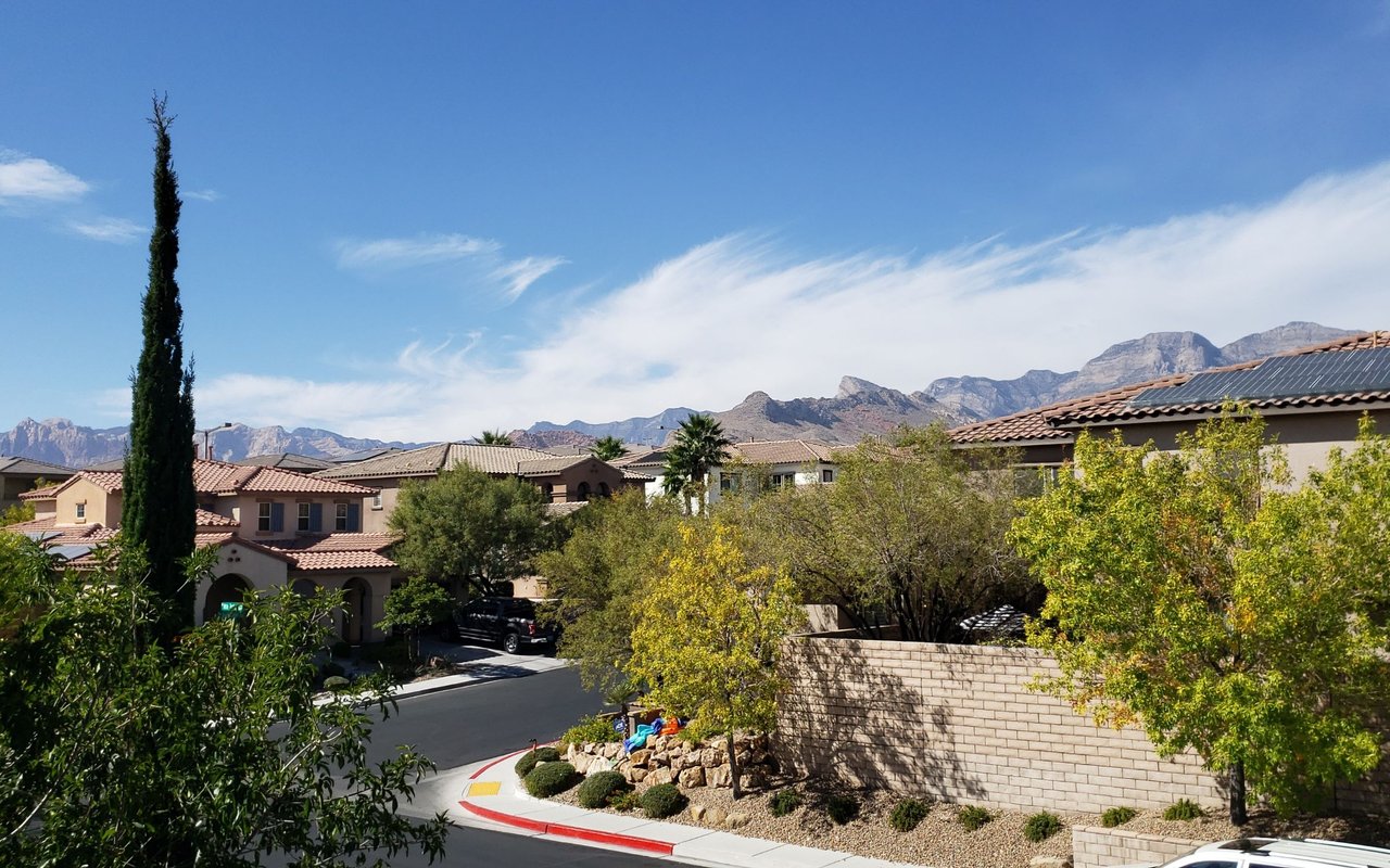 Damonte Ranch homes and desert landscaping with mountains rising in the distance.