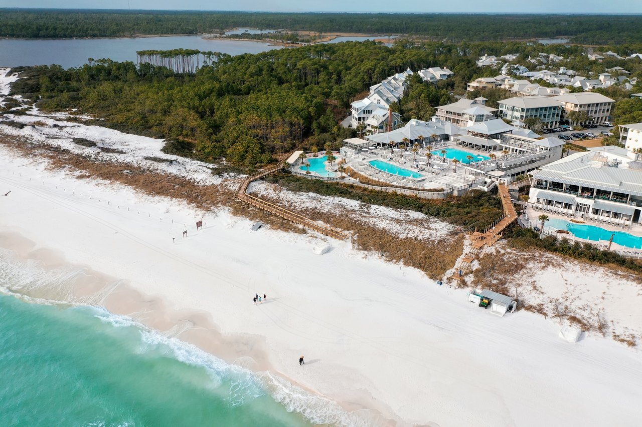 Sugar sand beaches at the edge of the WaterColor Beach Club. 