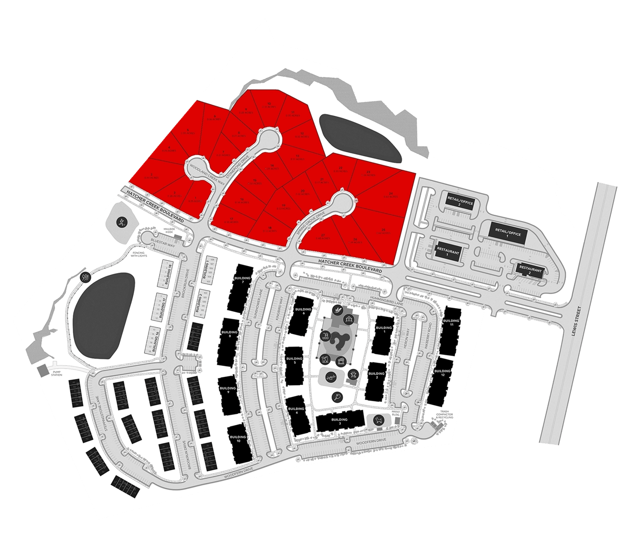 red community map callout of the villages at hatcher creek
