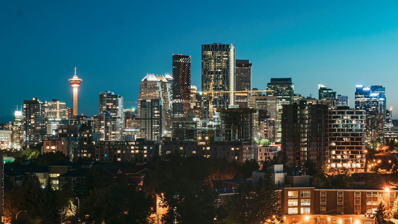 a night time shot of downtown calgary's skyline. 