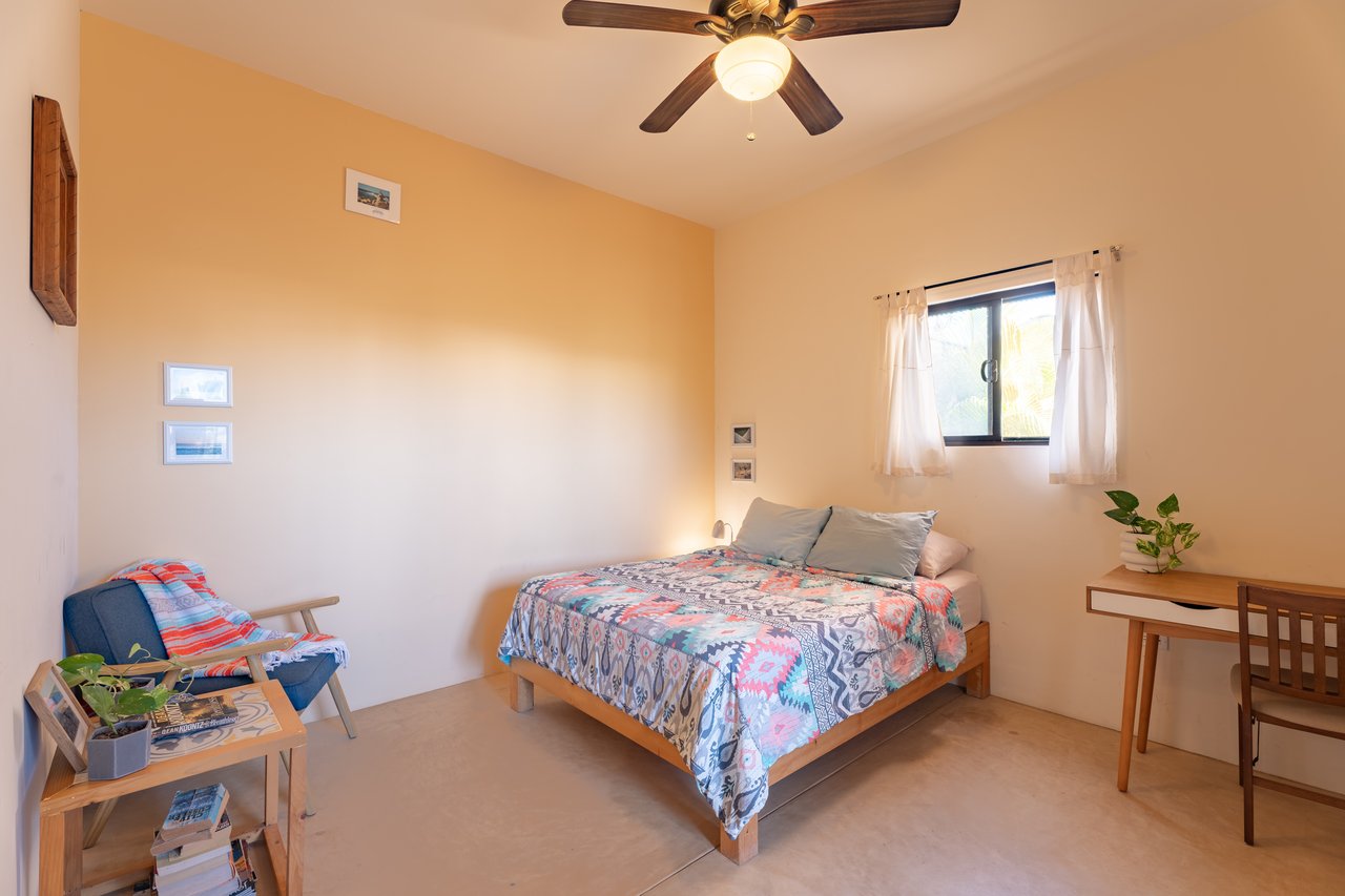 Bedroom with en suite bathroom and closet at The Studio House in Villas de Cerritos, located in Cerritos, Baja California Sur.