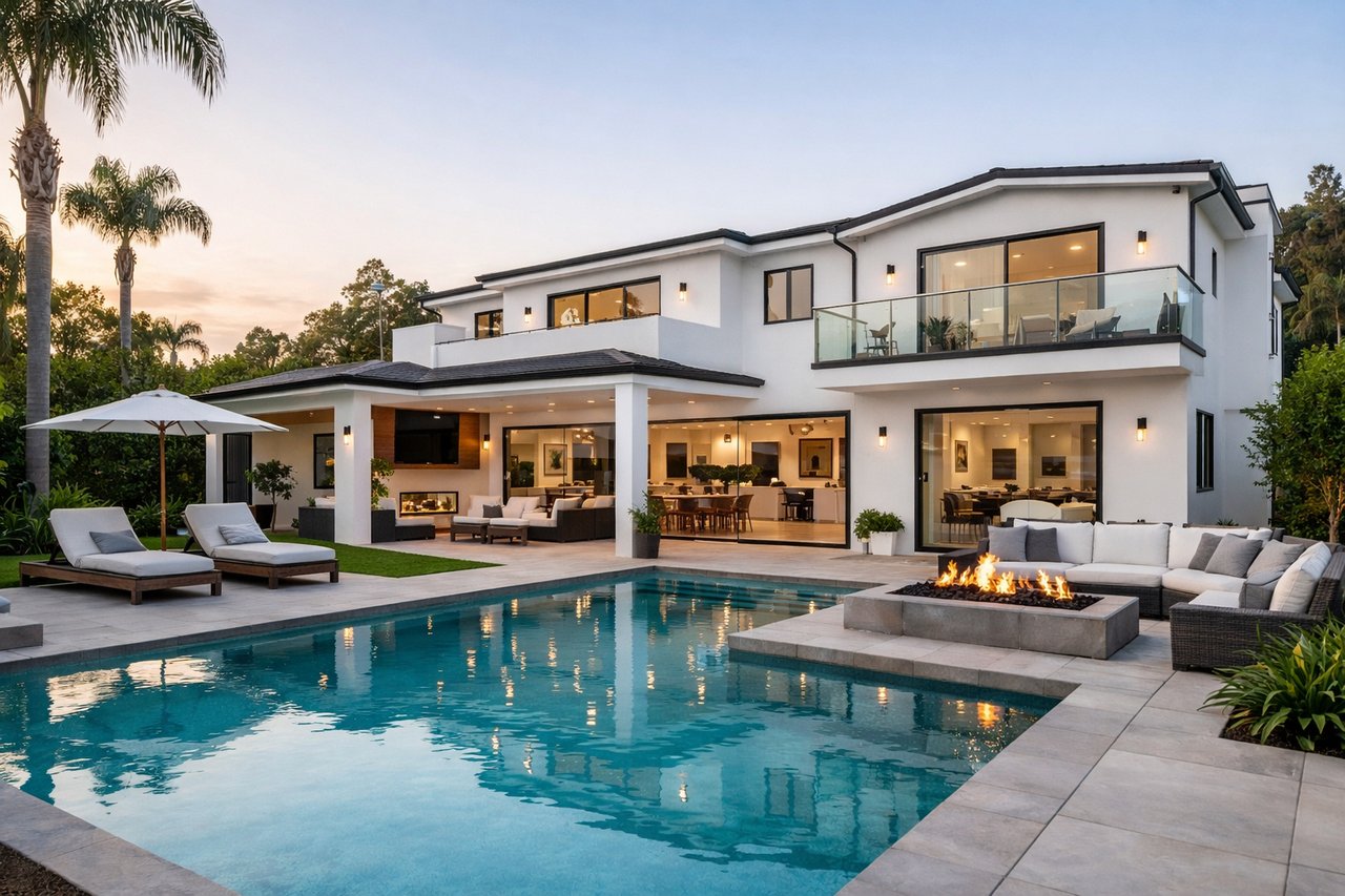 View from the backyard of a modern luxury home in Sherman Oaks