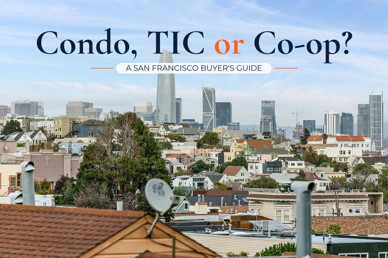 San Francisco skyline and downtown buildings viewed from a residential neighborhood in the city.