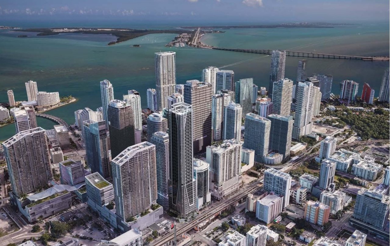 May 2025: Construction Financing Sign Posted at 61-Story Brickell Gateway Site