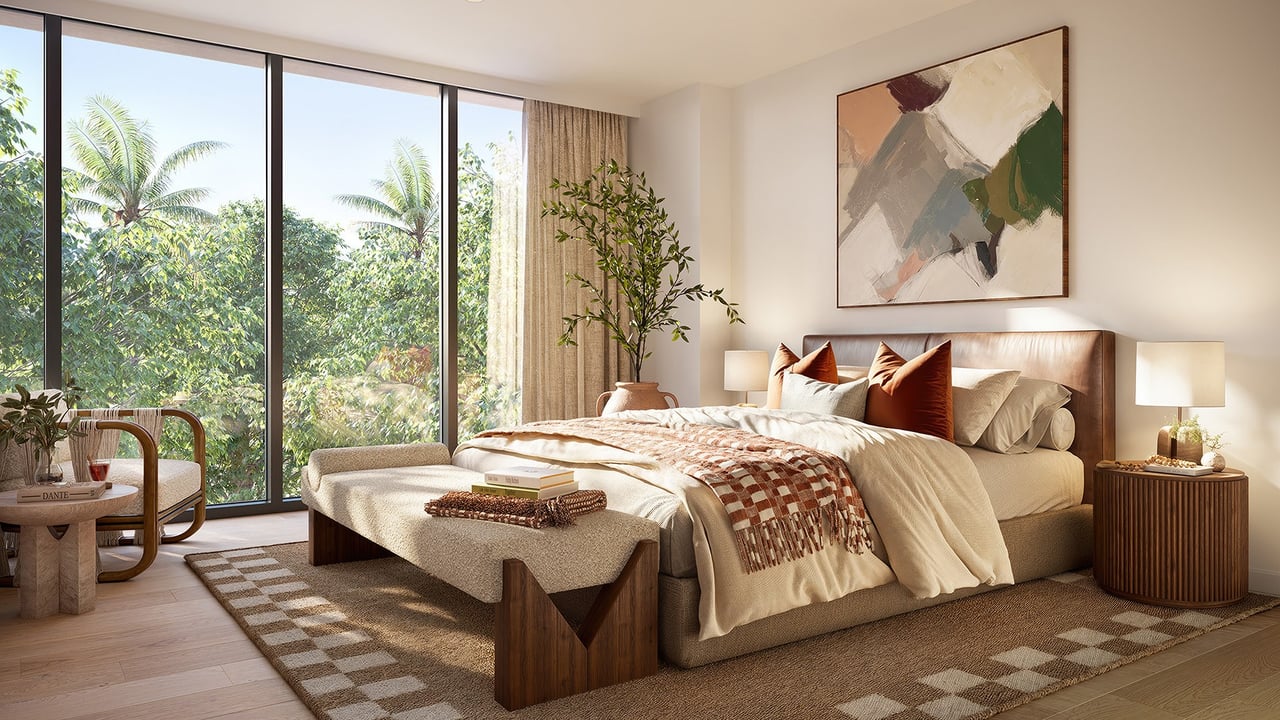 Rendering of residence bedroom at THE WELL Coconut Grove in Miami, Florida.