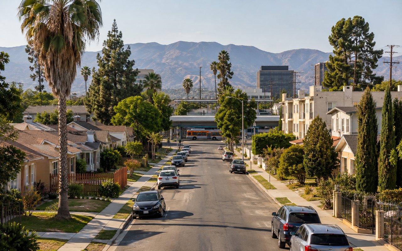 Central San Fernando Valley residential street with bungalows near Van Nuys and North Hollywood