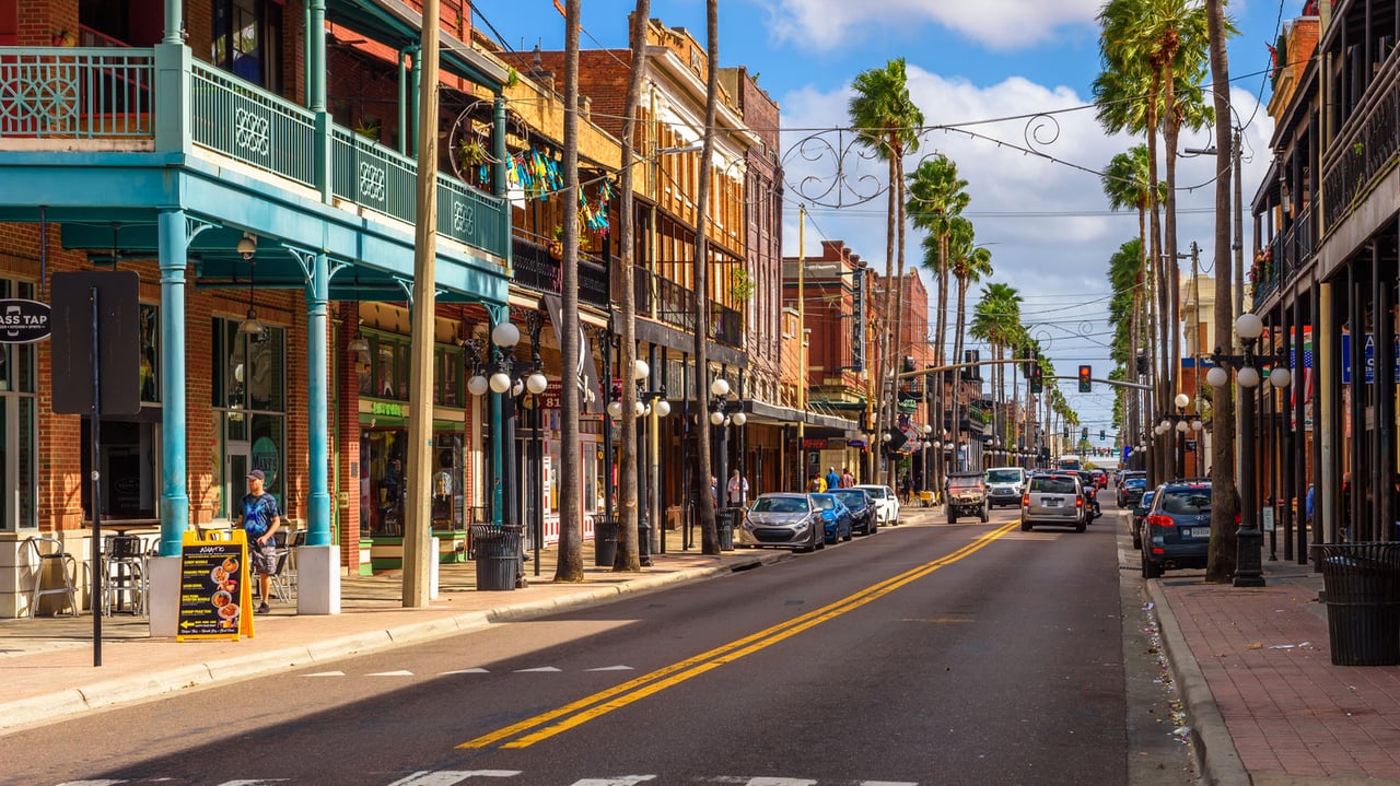 Brick streets and historic architecture in Ybor City Tampa