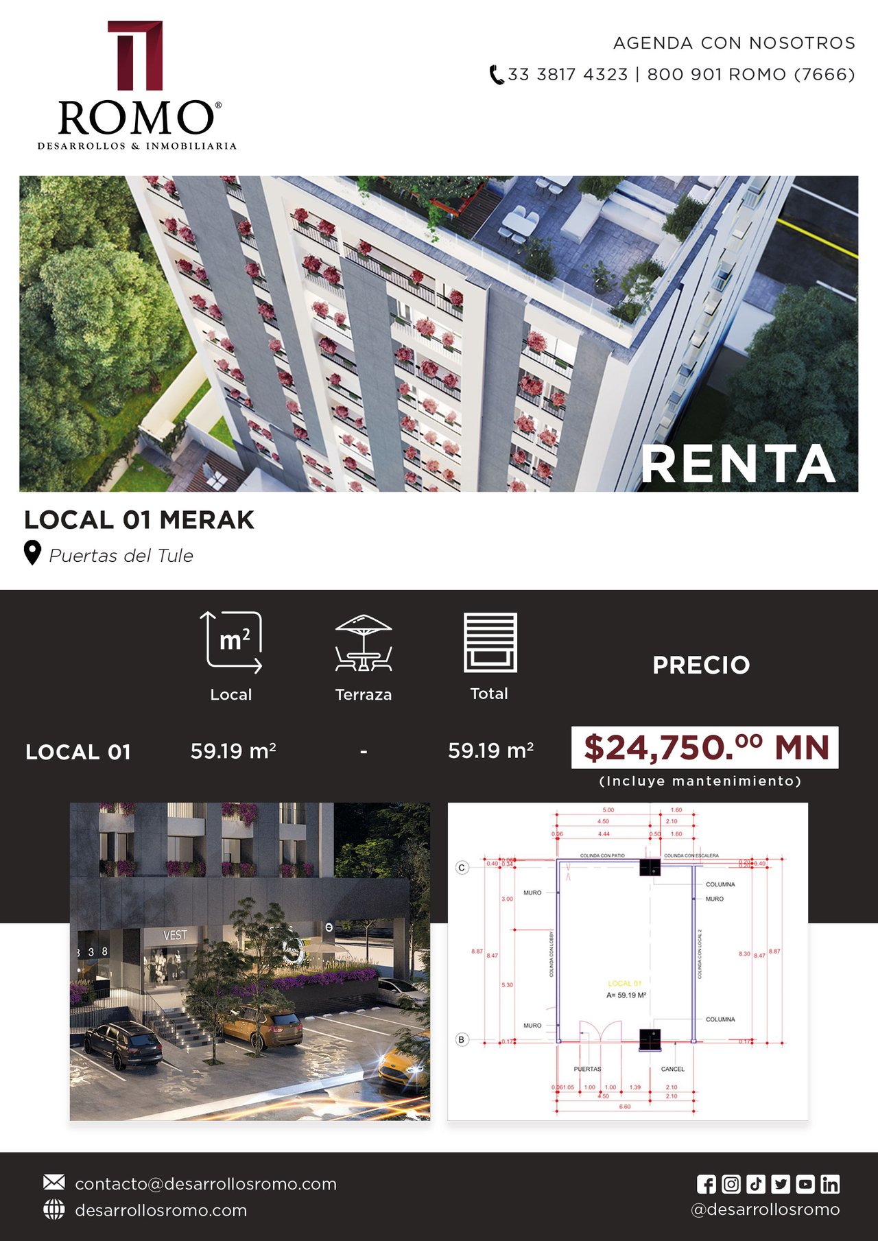 LOCALES EN RENTA EN PLANTA BAJA DE DESARROLLO MERAKWESTOWER