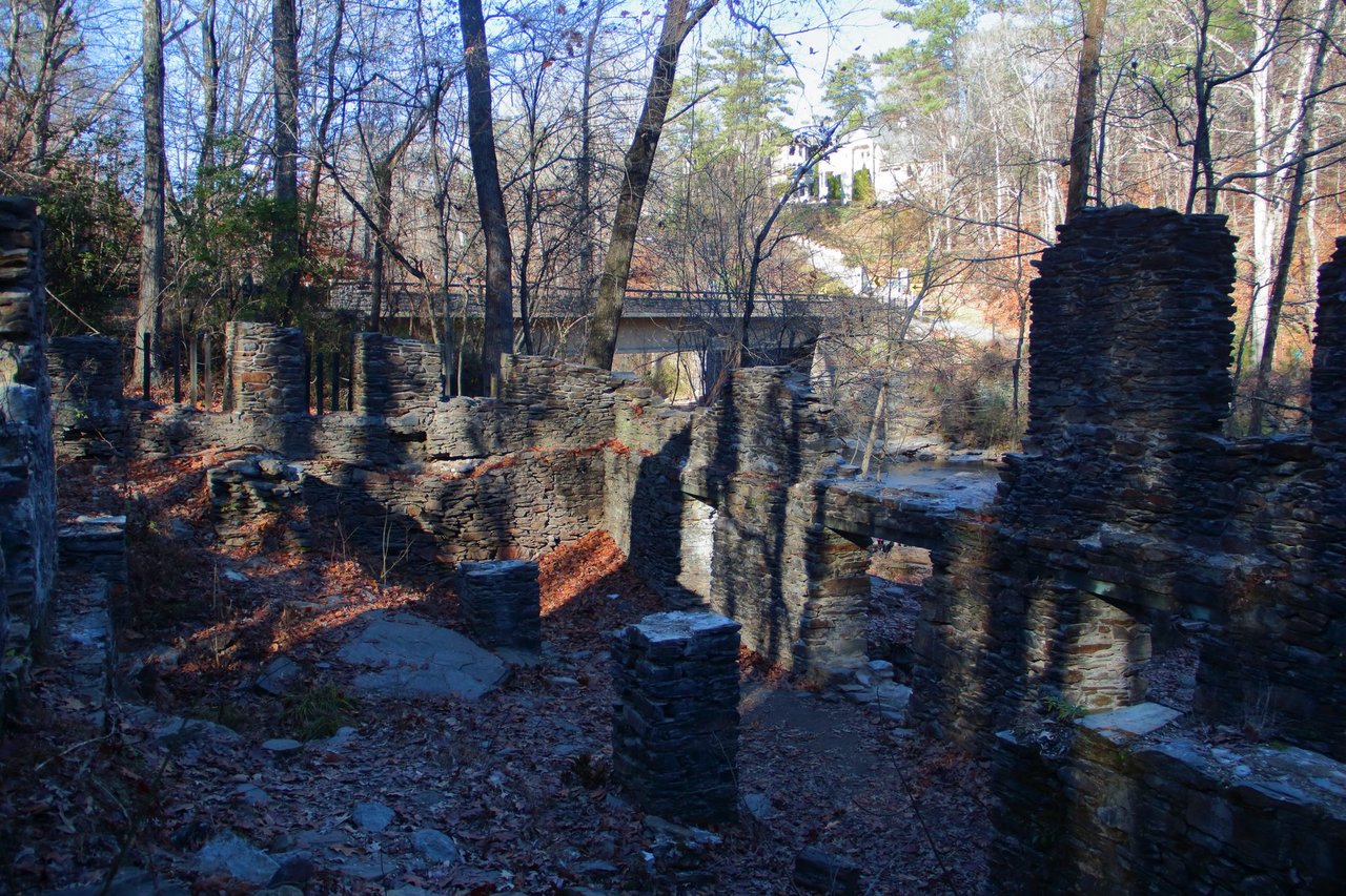 Stone ruins of the Marietta Paper Mill along Sope Creek in East Cobb, Georgia