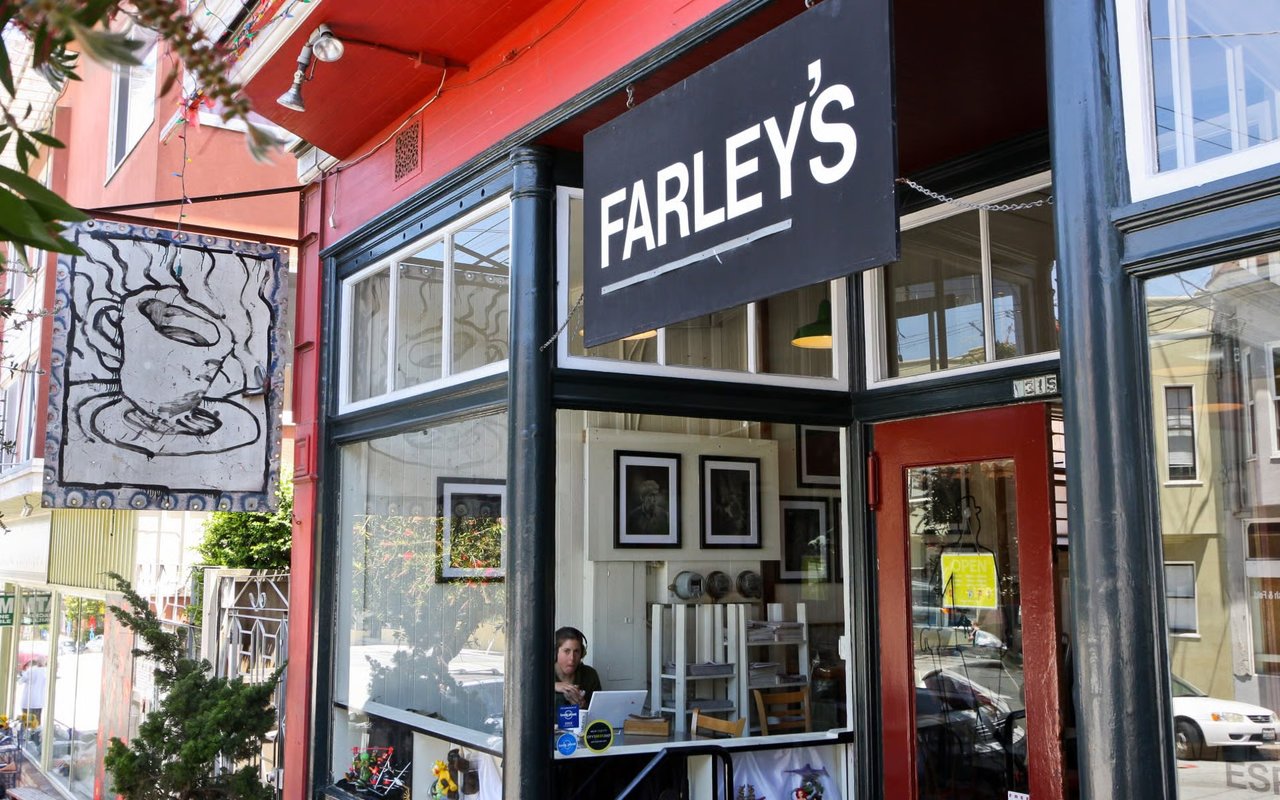 Farley’s storefront in Potrero Hill, with a red facade and large black sign.