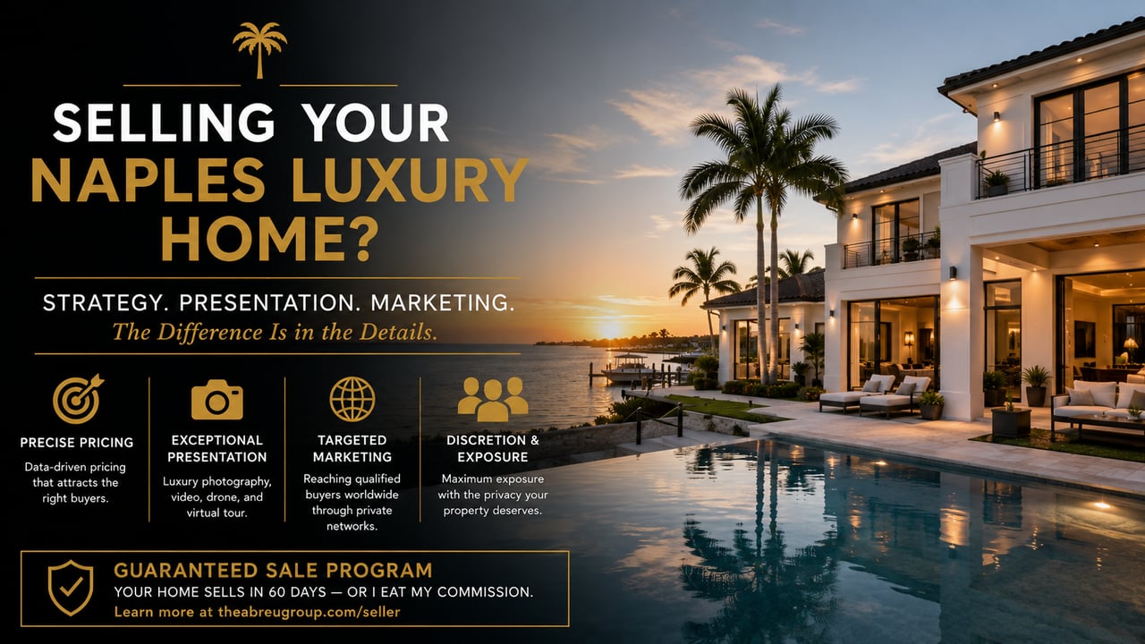 Selling a luxury home in Naples, Florida requires precise pricing, exceptional presentation, and targeted marketing to reach qualified high-net-worth buyers in the Naples luxury real estate market.