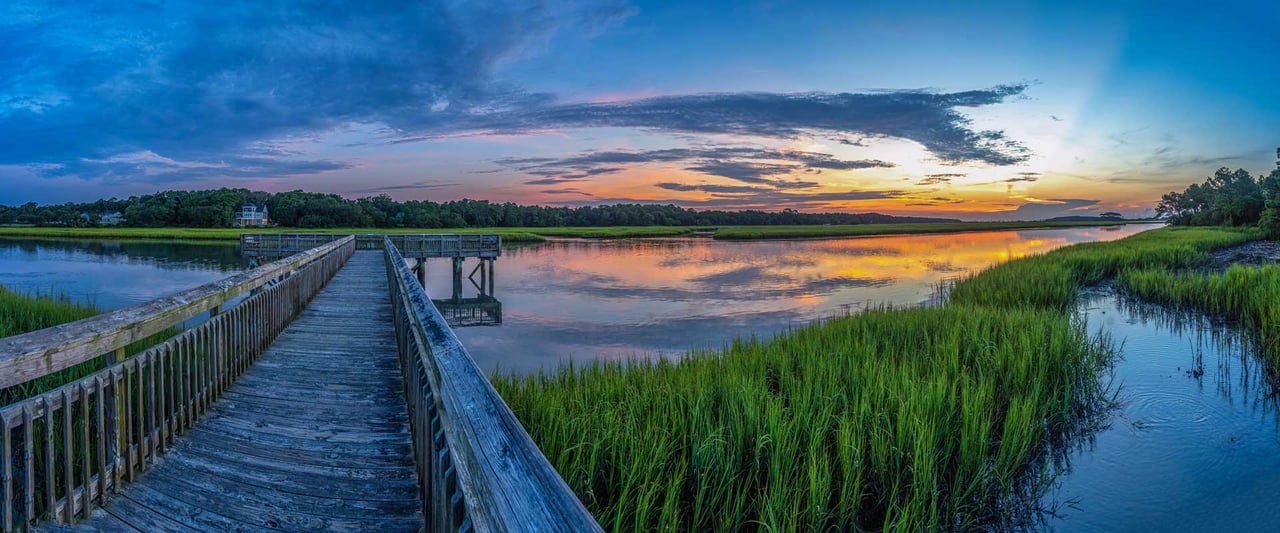 Awendaw home with a dock and sunset views