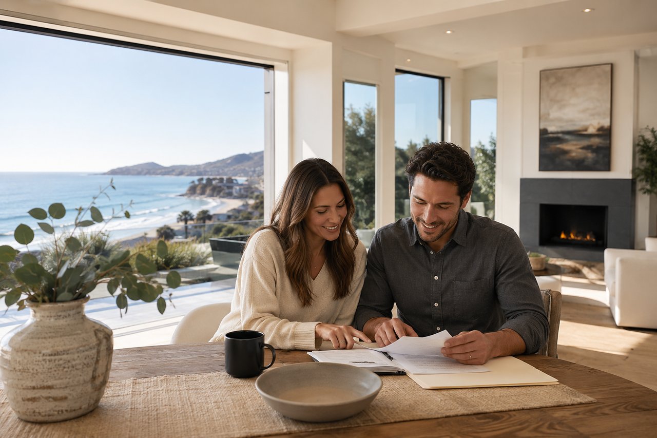 New homeowner reviewing a household budget after purchasing a home on the Central Coast