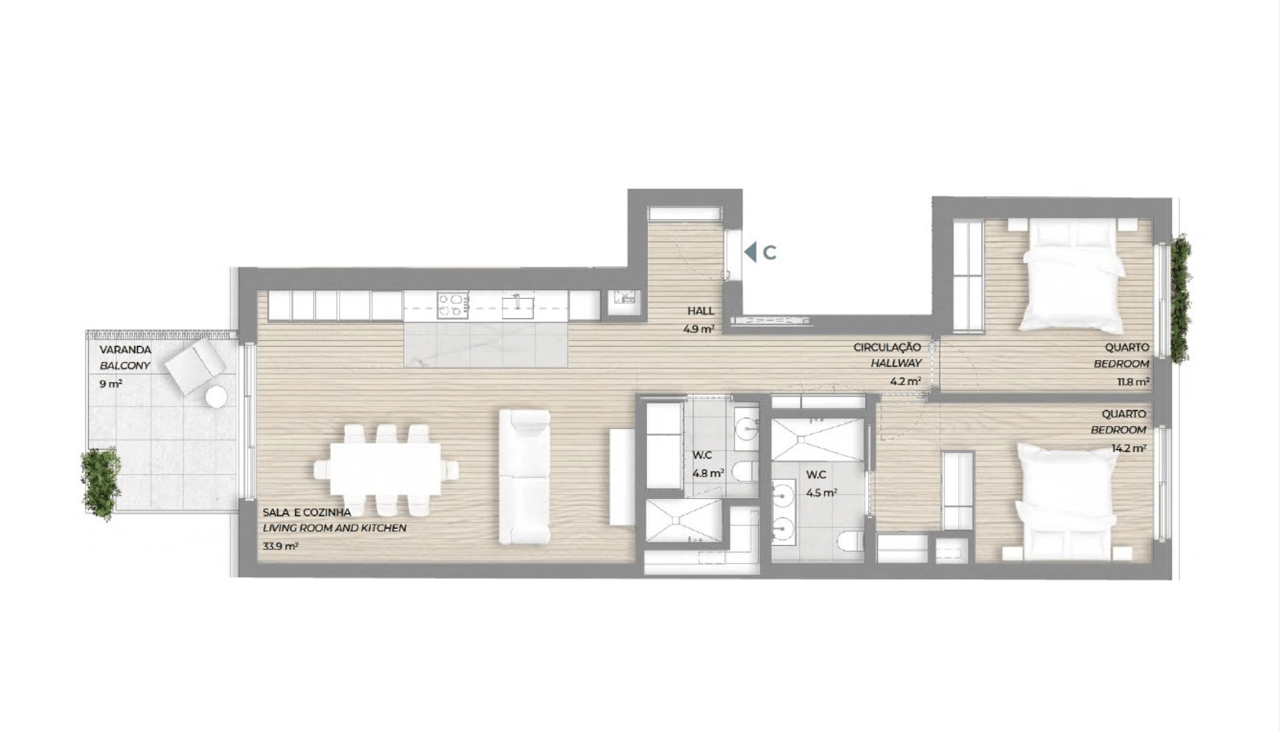 Modern 2-Bedroom Apartment with Balcony and Parking in Vila Nova de Gaia