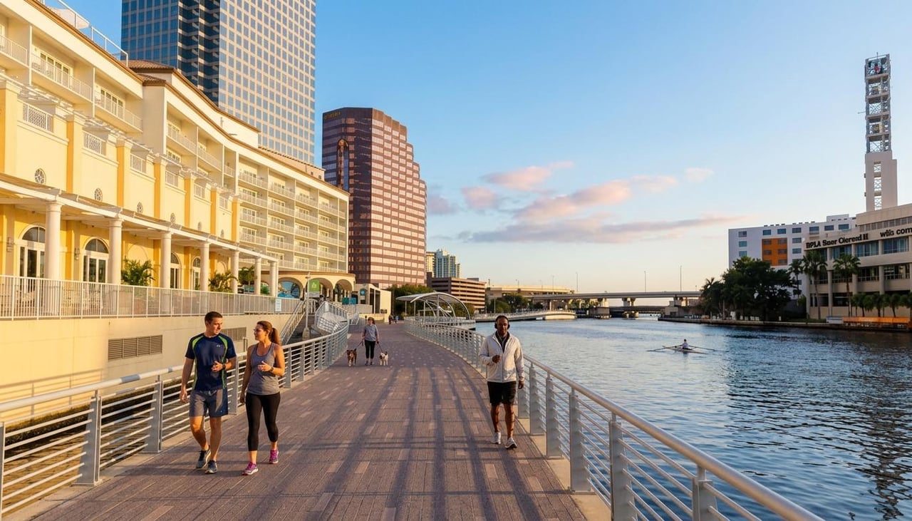 Tampa waterfront at sunset showcasing the outdoor lifestyle in Tampa Florida
