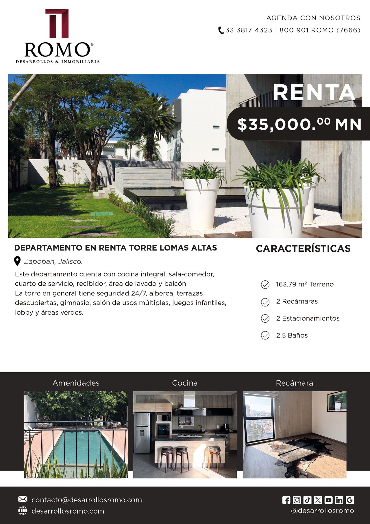 DEPARTAMENTO EN RENTA TORRE LOMAS ALTAS $35,000.00 MN