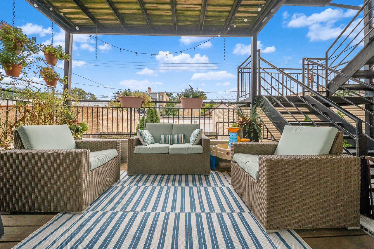 Large private deck with pergola and outdoor seating