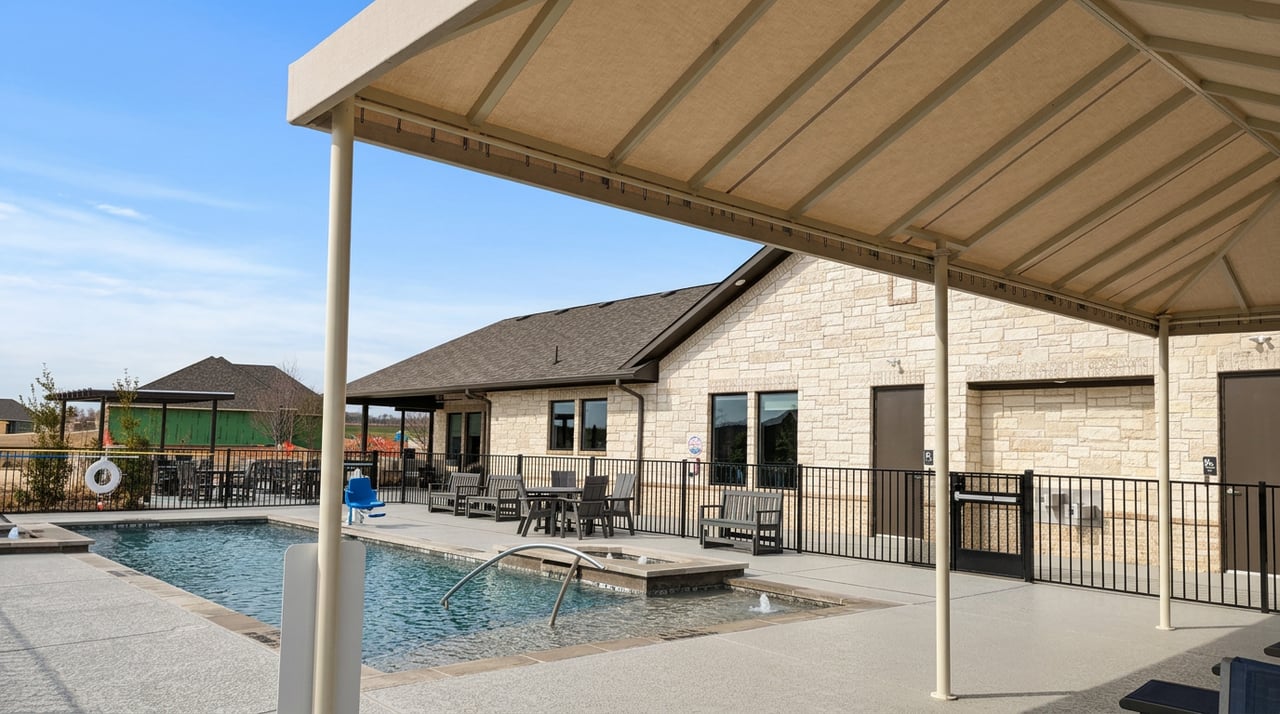 Pool area at the HUB at Ladera Prosper