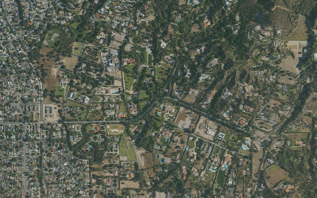 Aerial view of Bradbury estate lots, with the denser Monrovia street grid at the western edge