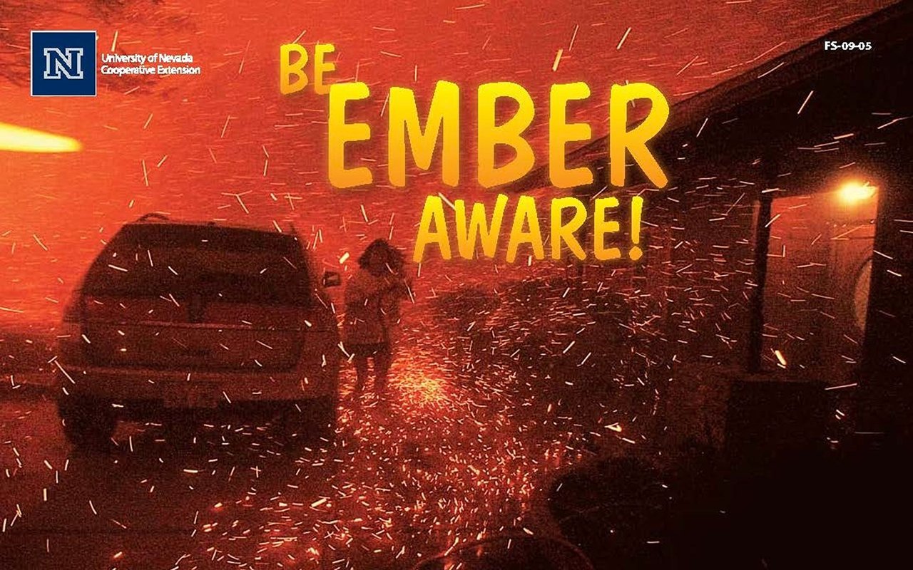 Be Ember Aware! wildfire safety graphic from the University of Nevada Cooperative Extension.